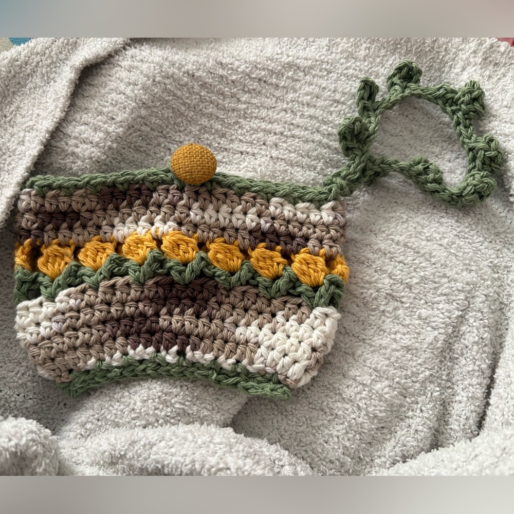 Handmade Crochet Clutch with Green and Yellow Tulips + Vine Accents